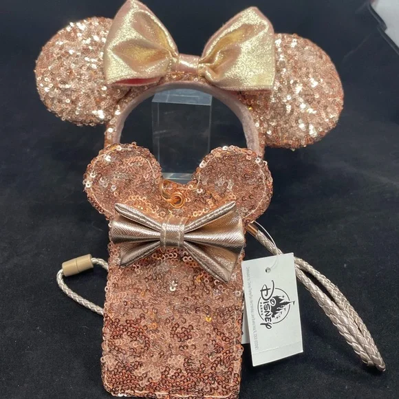 Rose gold Minnie Ears with Rose gold lanyard. New Adjustable Rose Gold Minnie Ear Headband Available at  main image 3